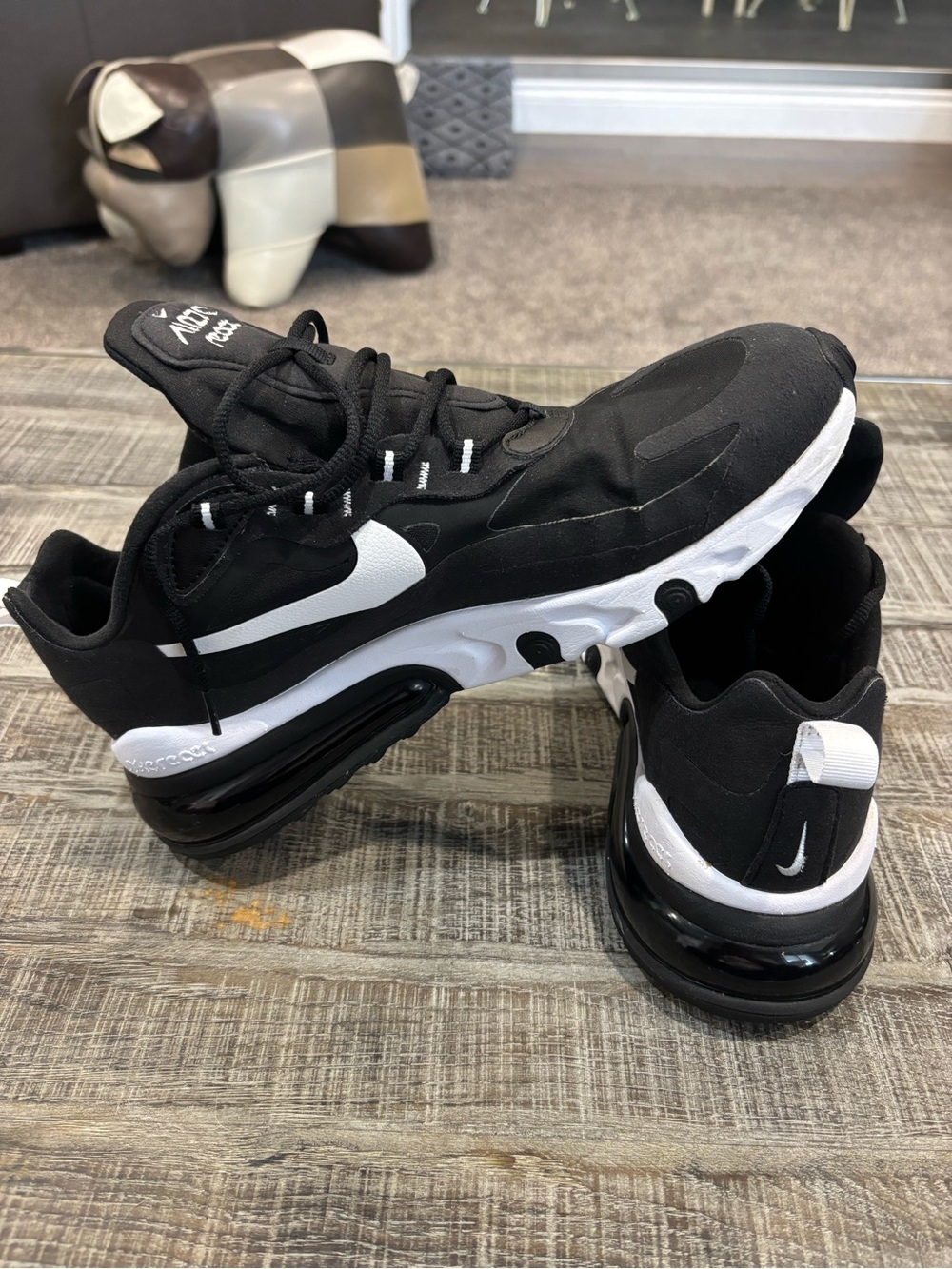 Nike Black and White Air Max 270 React Men's Sneakers - Picture 4 of 5